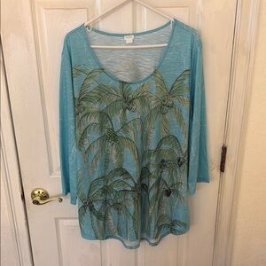Sun Bay Blue Palm Tree Print Top